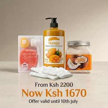 Body Care Bundle (Mango Shower Gel, Coconut Scrub, Puff and Gloves)